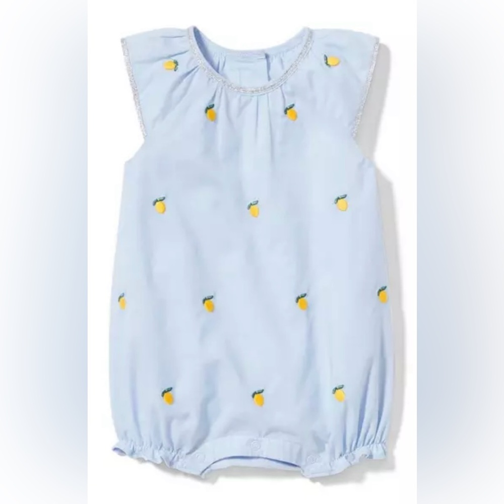 NWT Janie and Jack Light Blue Lemon Print Romper with Hat